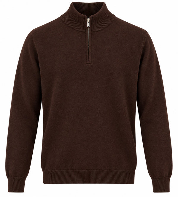 Wool & Co Maglia Lupetto Uomo con Zip in Cashmere e Lana Merino Moro WO0024-0033
