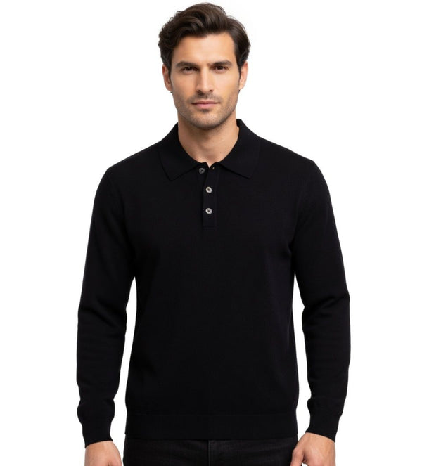 Wool & Co Polo Uomo in Lana Merino Extrafine Nera Finezza 16 WO0074-0013