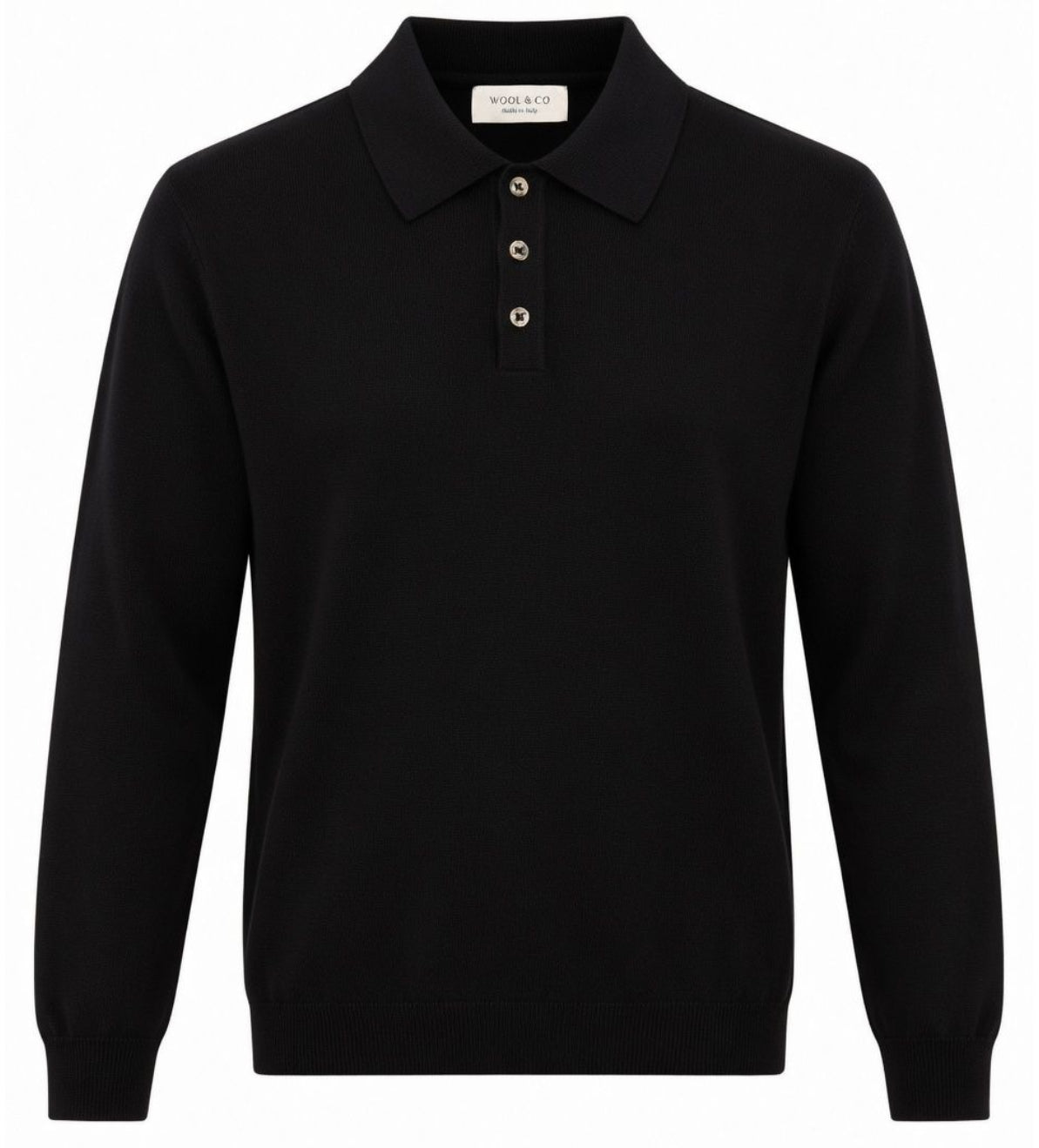 Wool & Co Polo Uomo in Lana Merino Extrafine Nera Finezza 16 WO0074-0013