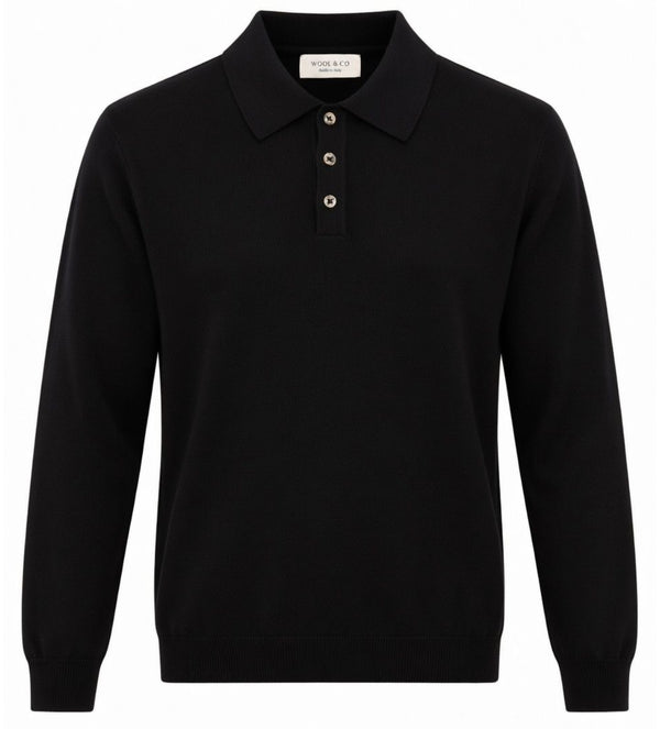 Wool & Co Polo Uomo in Lana Merino Extrafine Nera Finezza 16 WO0074-0013