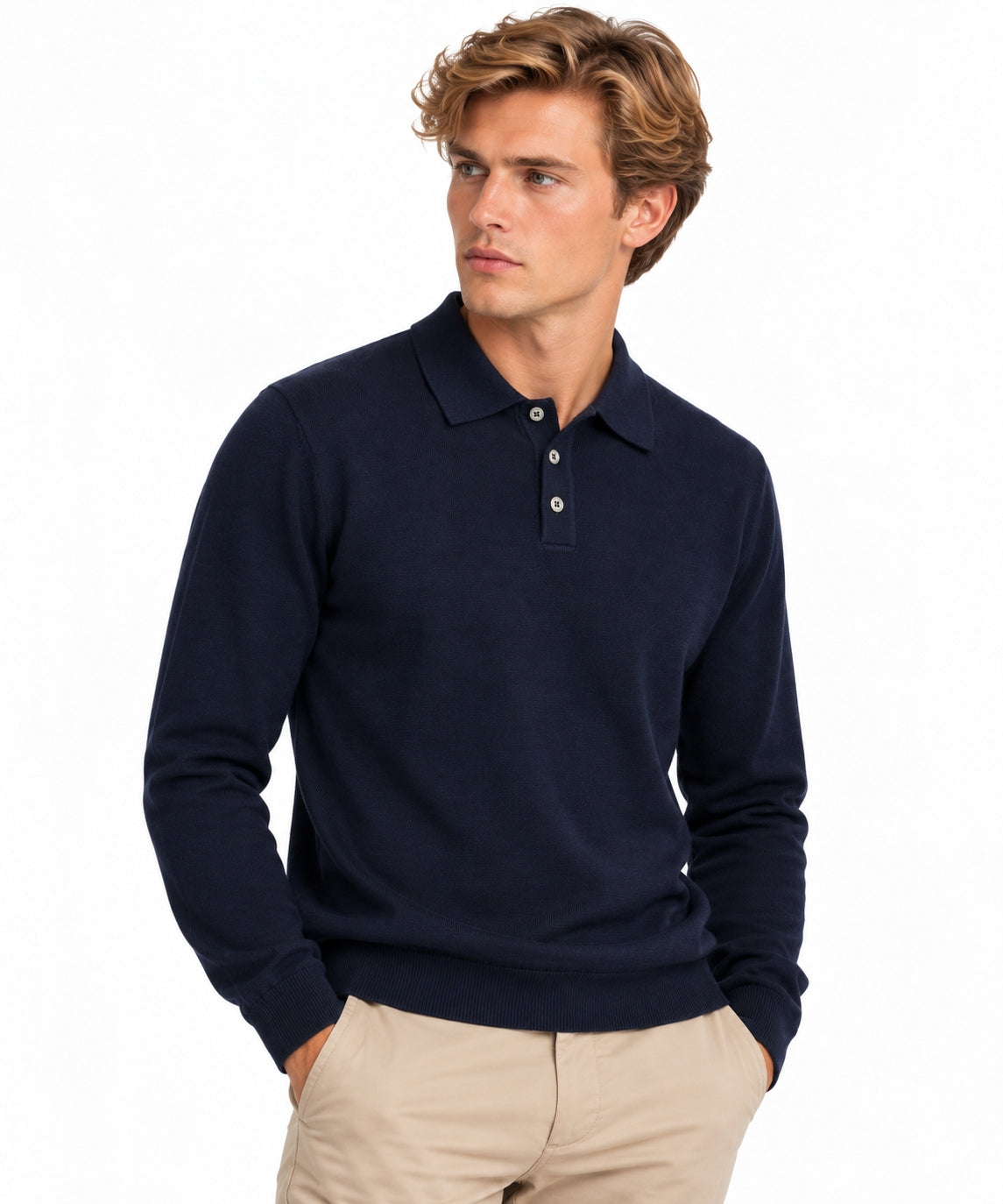 Wool & Co Polo Uomo in Lana Merino Extrafine Blu Finezza 16 WO0074-0023