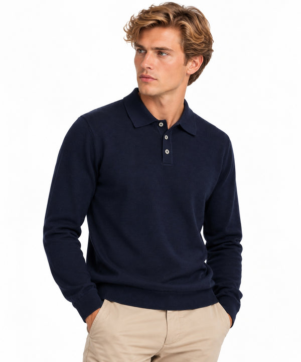 Wool & Co Polo Uomo in Lana Merino Extrafine Blu Finezza 16 WO0074-0023