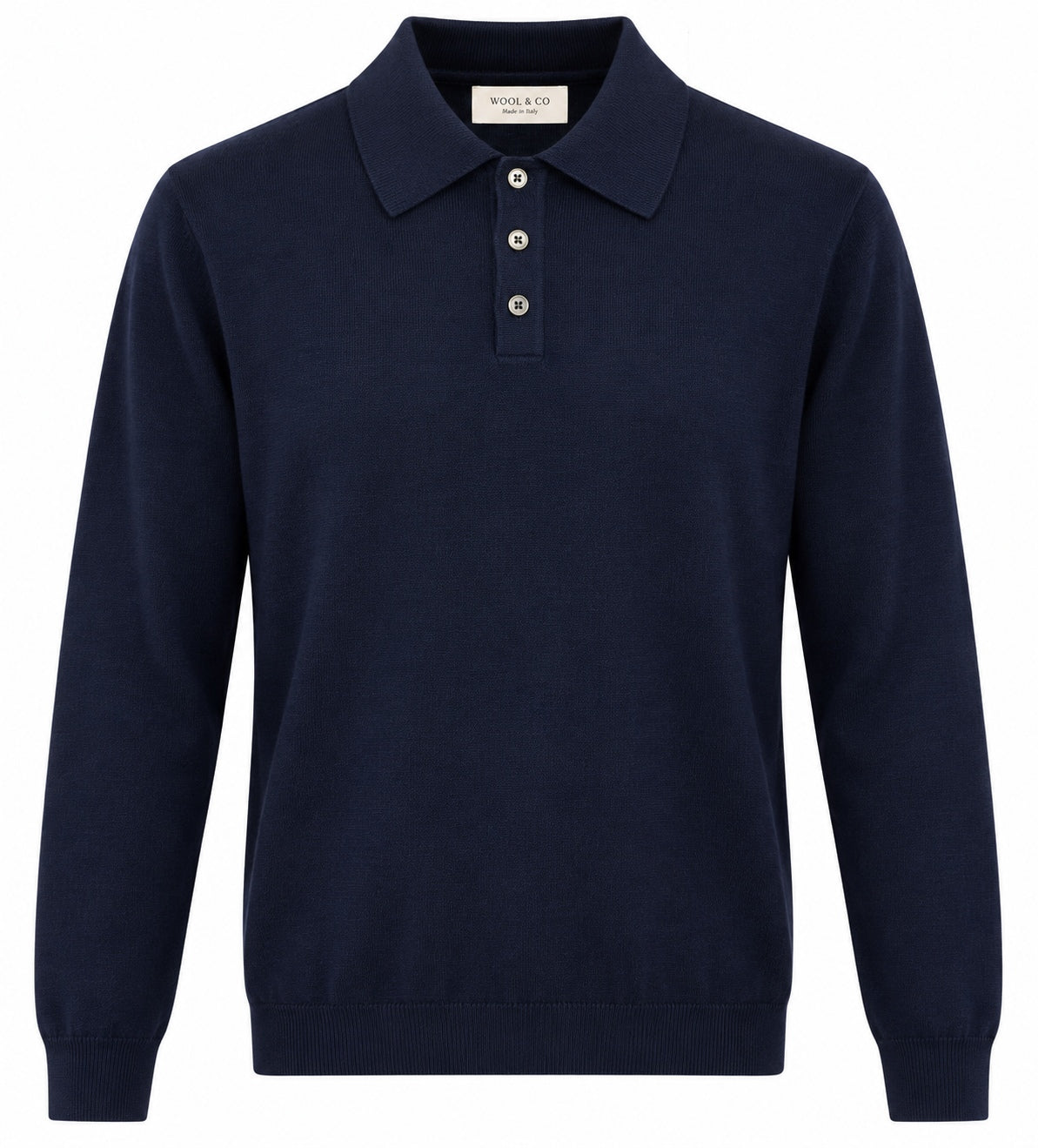 Wool & Co Polo Uomo in Lana Merino Extrafine Blu Finezza 16 WO0074-0023
