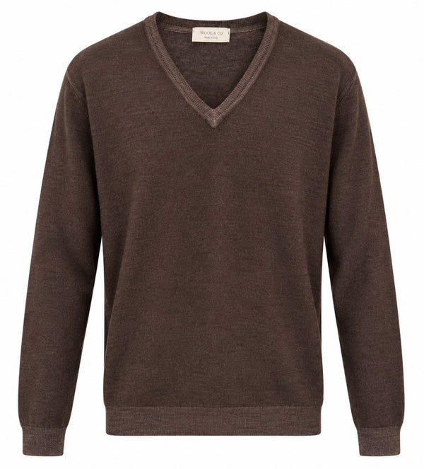Wool & Co Maglia Scollo a V Uomo in Lana Merino Extrafine Moro WO1002-0605