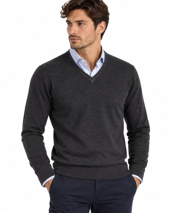 Wool & Co | Maglia Uomo Scollo a V in Lana Merino Extrafine | Antracite | WO1002-0922