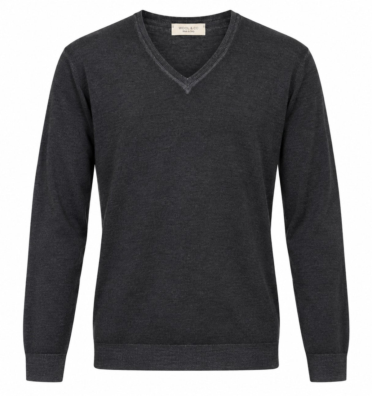 Wool & Co | Maglia Uomo Scollo a V in Lana Merino Extrafine | Antracite | WO1002-0922