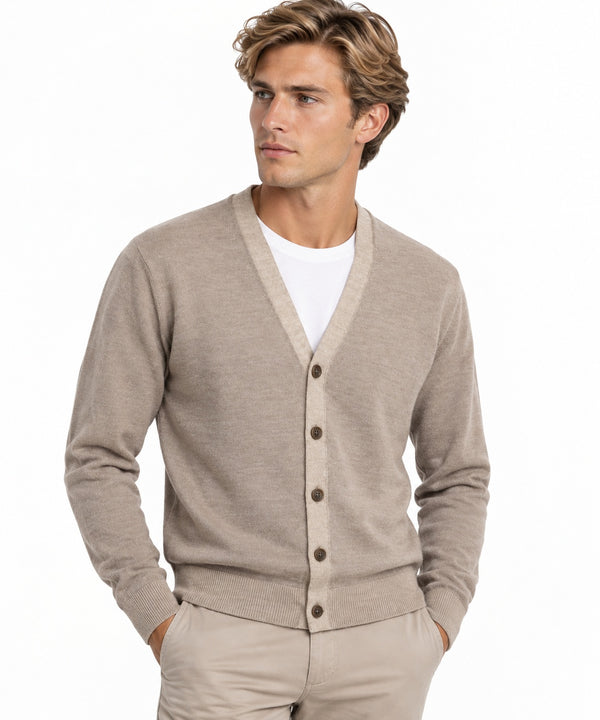 Wool & Co Cardigan Uomo in Lana Merino Extrafine Mud WO1003-0604