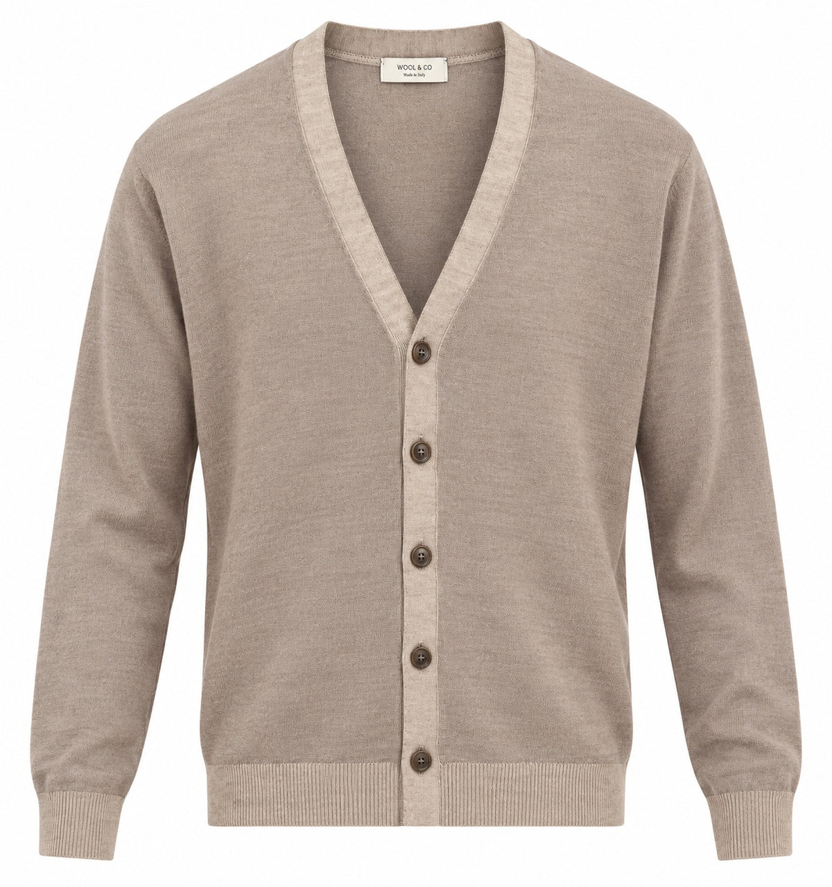 Wool & Co Cardigan Uomo in Lana Merino Extrafine Mud WO1003-0604