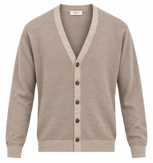 Wool & Co Cardigan Uomo in Lana Merino Extrafine Mud WO1003-0604