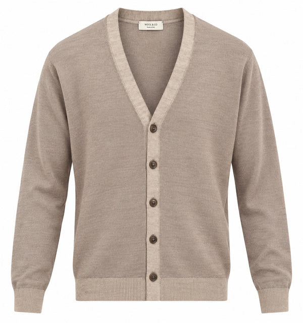 Wool & Co Cardigan Uomo in Lana Merino Extrafine Mud WO1003-0604