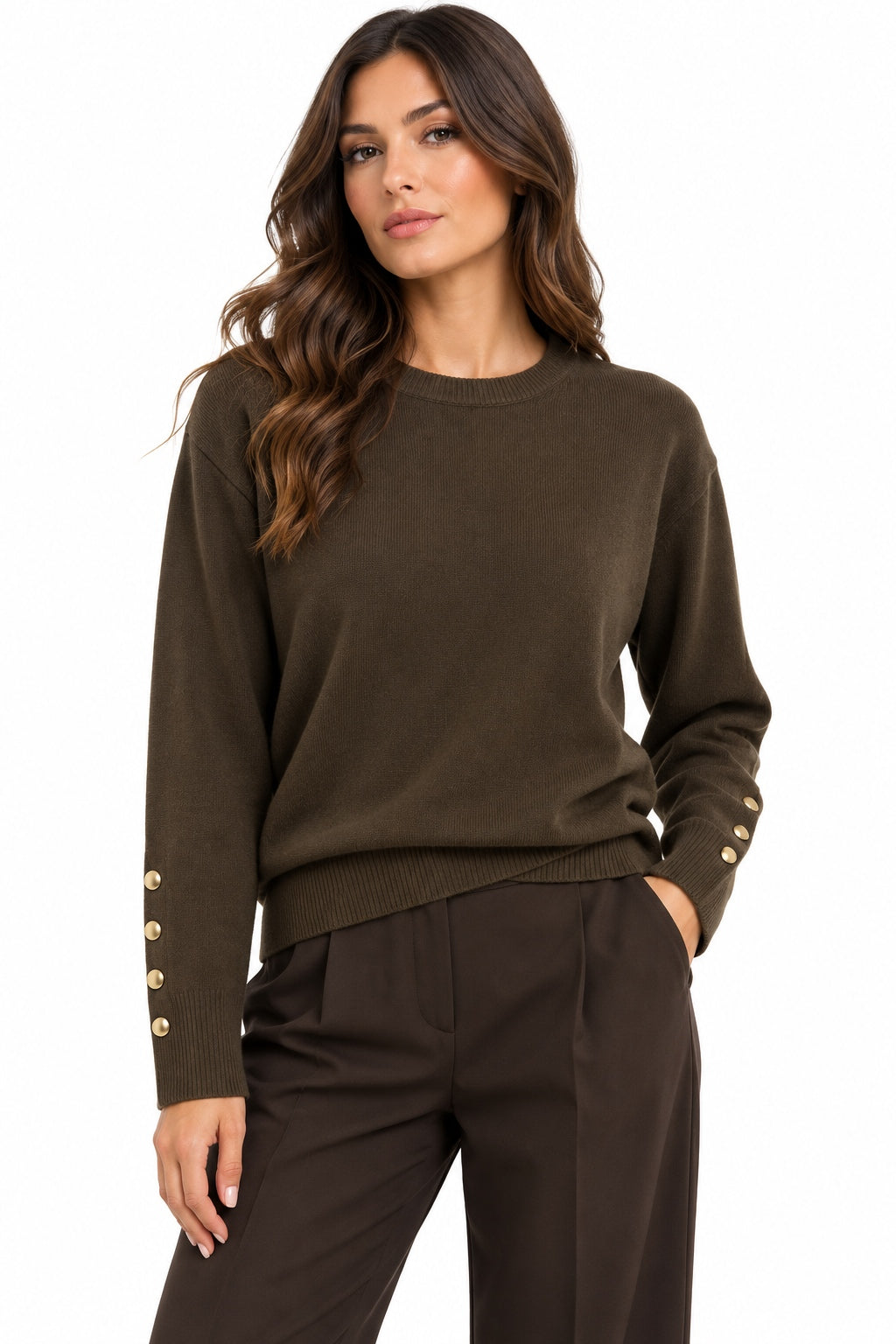 Kaos Maglia Donna Girocollo Forest con Bottoni Dorati sulle Maniche SI1KT010