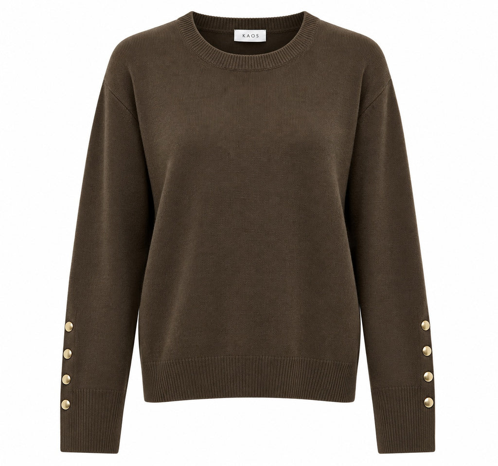Kaos Maglia Donna Girocollo Forest con Bottoni Dorati sulle Maniche SI1KT010