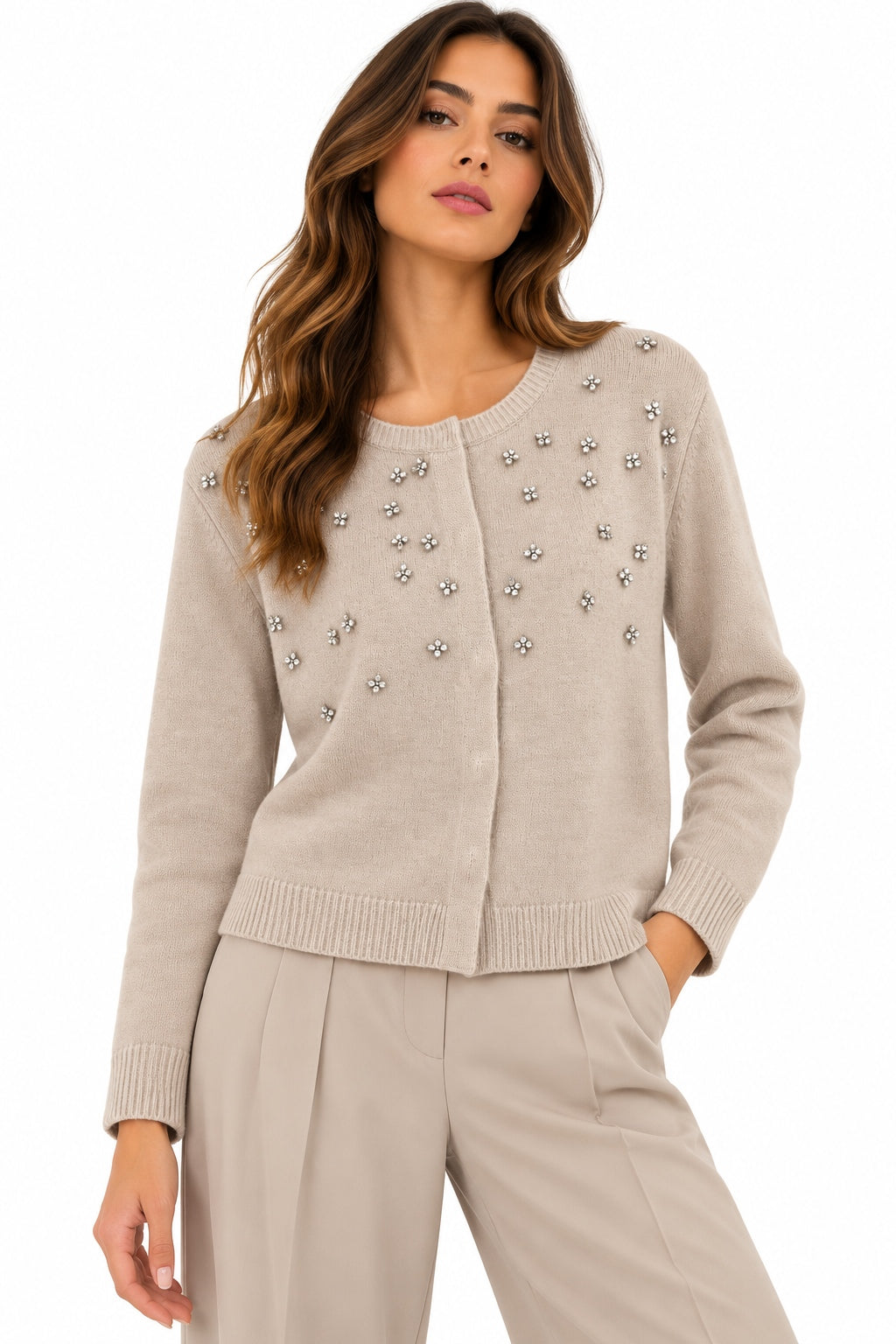 Kaos Cardigan Donna in Maglia con Applicazioni Strass Mastice SI1KT012