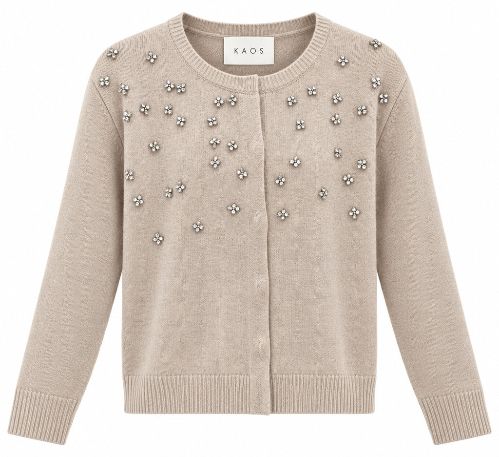 Kaos Cardigan Donna in Maglia con Applicazioni Strass Mastice SI1KT012