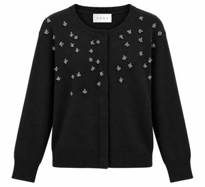 Kaos Cardigan Donna Nero con Applicazioni Gioiello e Girocollo SI1KT012
