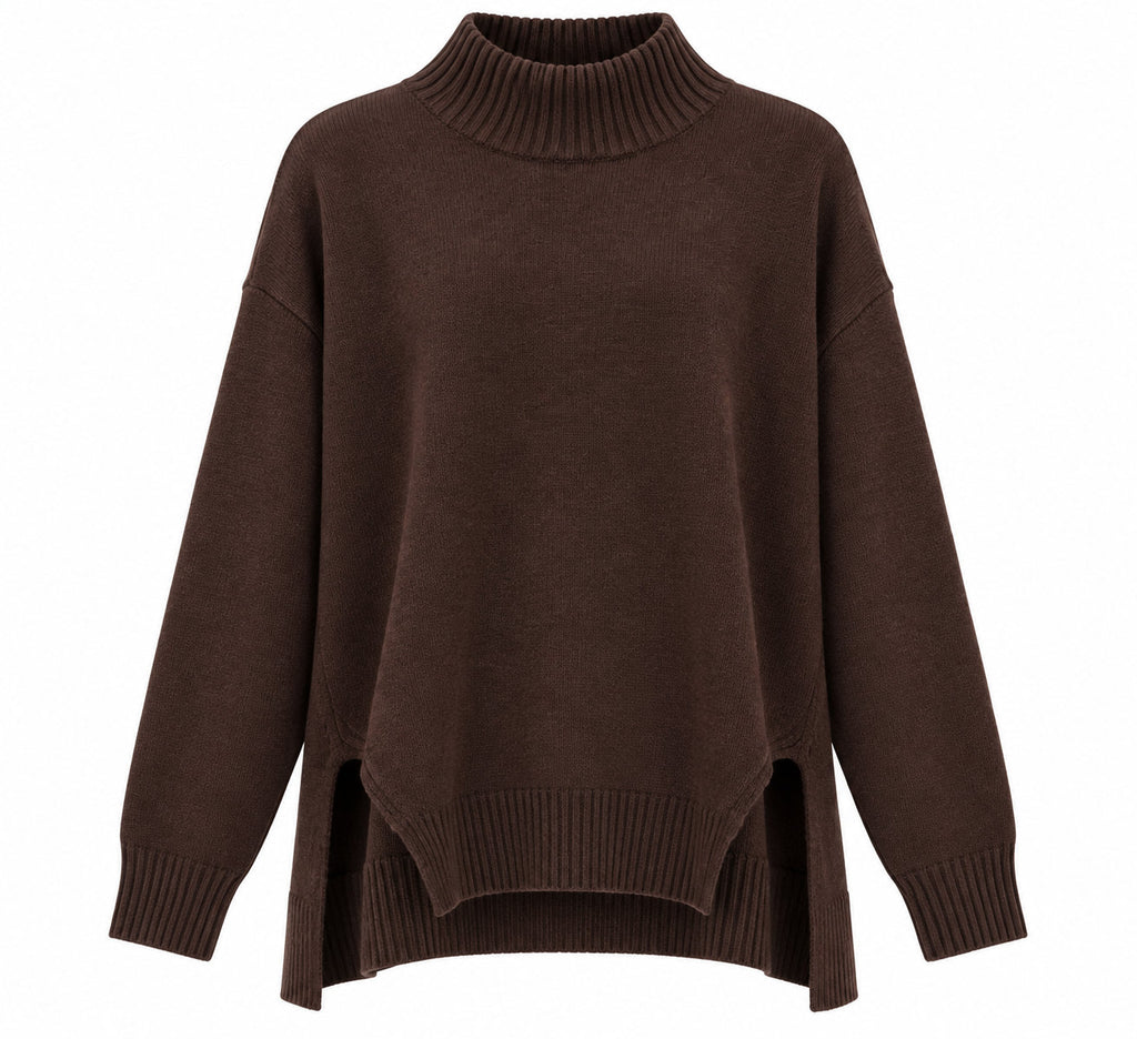 Kaos Maglia Donna Oversize con Collo Alto e Spacchi Laterali Fondente SI1KT018
