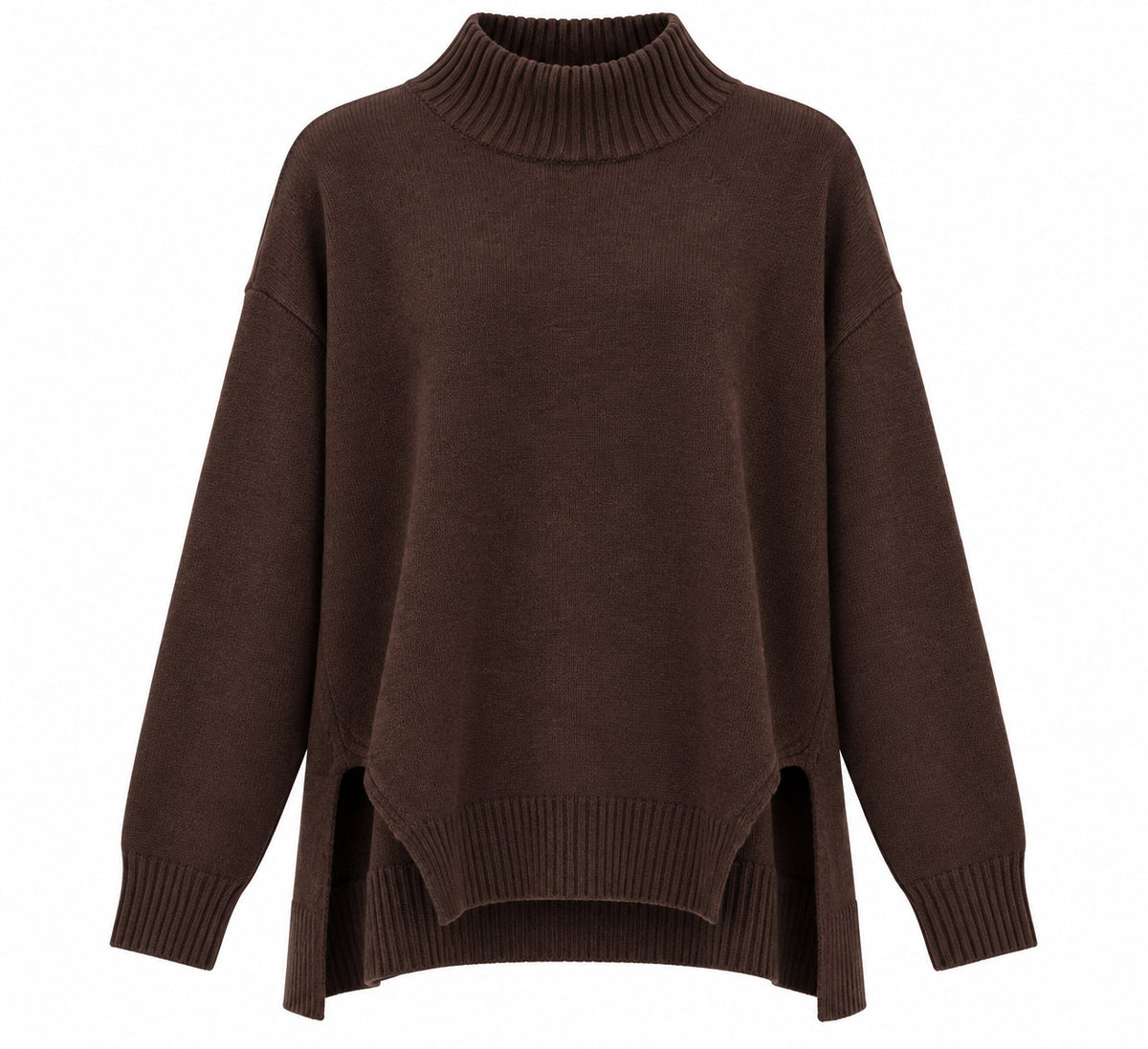 Kaos Maglia Donna Oversize con Collo Alto e Spacchi Laterali Fondente SI1KT018