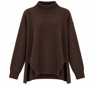 Kaos Maglia Donna Oversize con Collo Alto e Spacchi Laterali Fondente SI1KT018