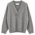 Kaos Maglia Donna Grigio Medio Melange con Scollo a V e Paillettes SI1KT020