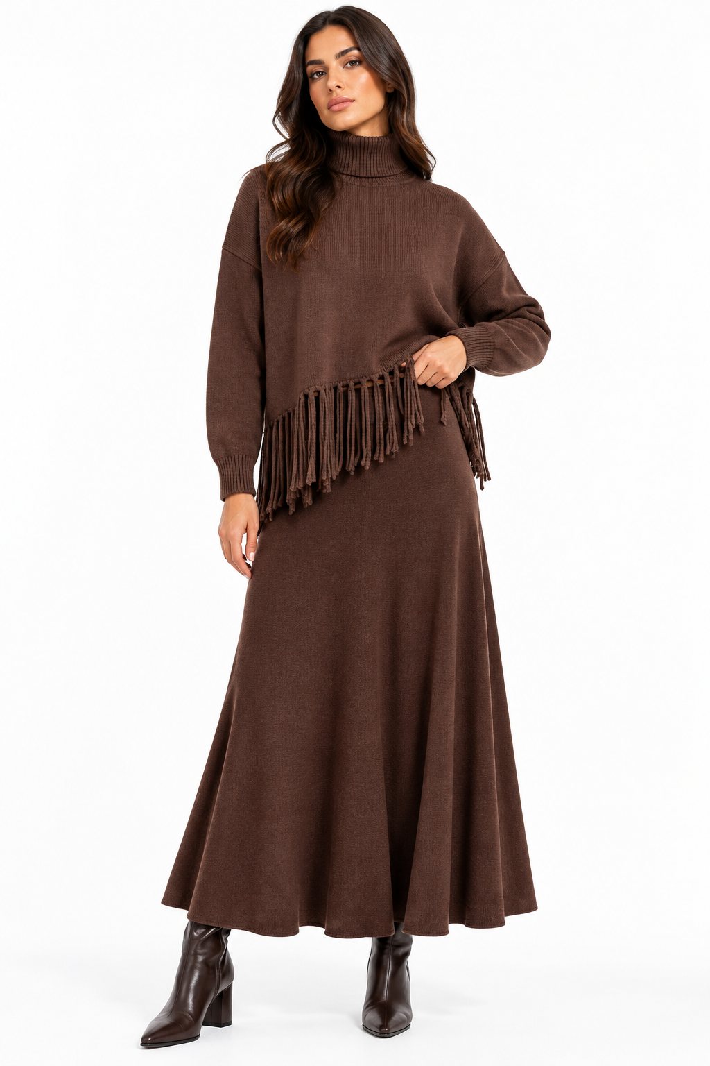 Kaos Gonna Lunga Donna in Maglia Svasata Fondente SI1KT033