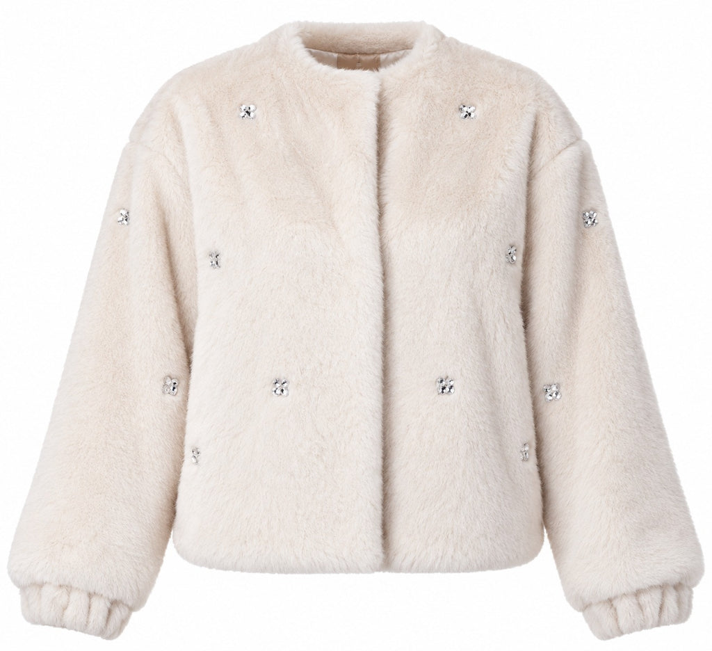 Kaos Cappotto Donna Effetto Pelliccia Burro con Applicazioni Gioiello SI1LE013