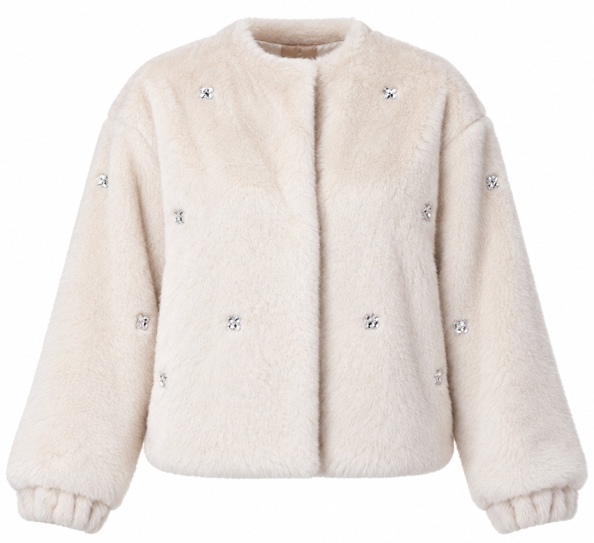 Kaos Cappotto Donna Effetto Pelliccia Burro con Applicazioni Gioiello SI1LE013
