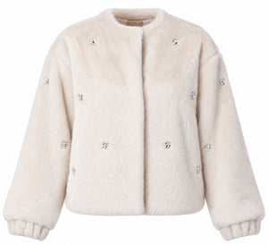 Kaos Cappotto Donna Effetto Pelliccia Burro con Applicazioni Gioiello SI1LE013