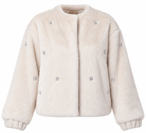 Kaos Cappotto Donna Effetto Pelliccia Burro con Applicazioni Gioiello SI1LE013