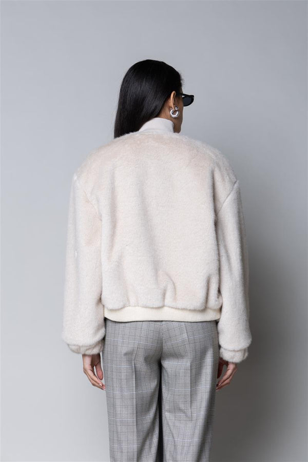Kaos Cappotto Donna Effetto Pelliccia Burro con Applicazioni Gioiello SI1LE013