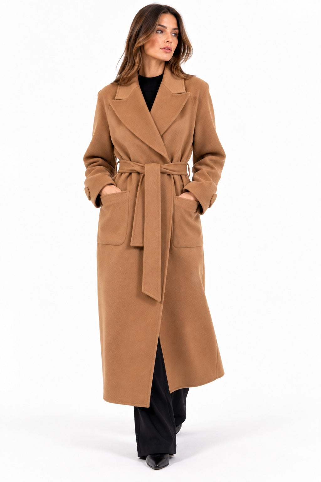 Kaos Cappotto Donna Caramello in Misto Lana con Cintura SI1NT001