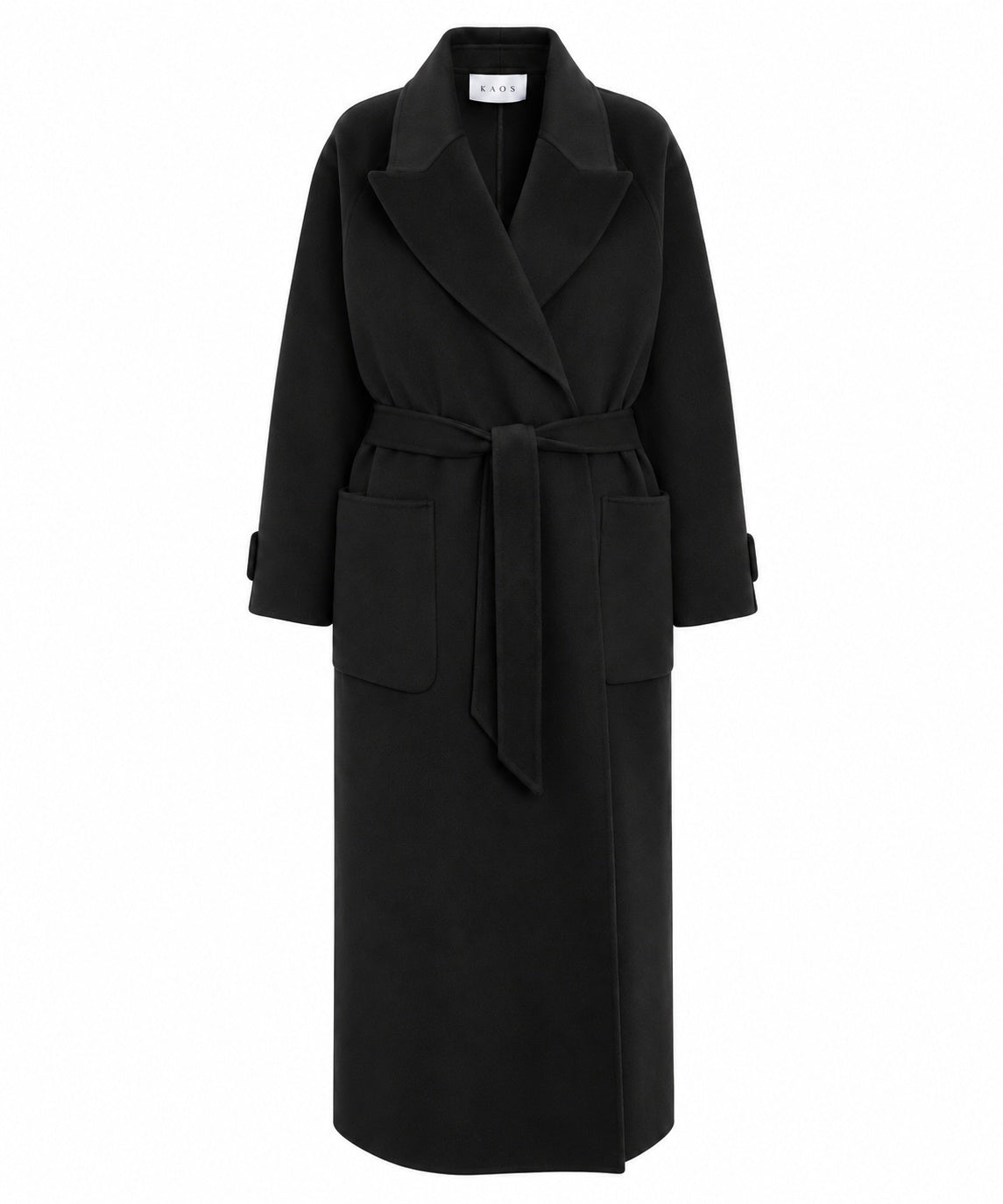 Kaos Cappotto Donna Nero in Misto Lana con Cintura SI1NT001