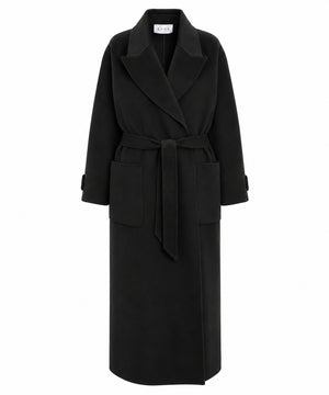 Kaos Cappotto Donna Nero in Misto Lana con Cintura SI1NT001