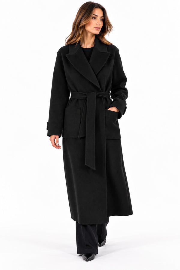 Kaos Cappotto Donna Nero in Misto Lana con Cintura SI1NT001