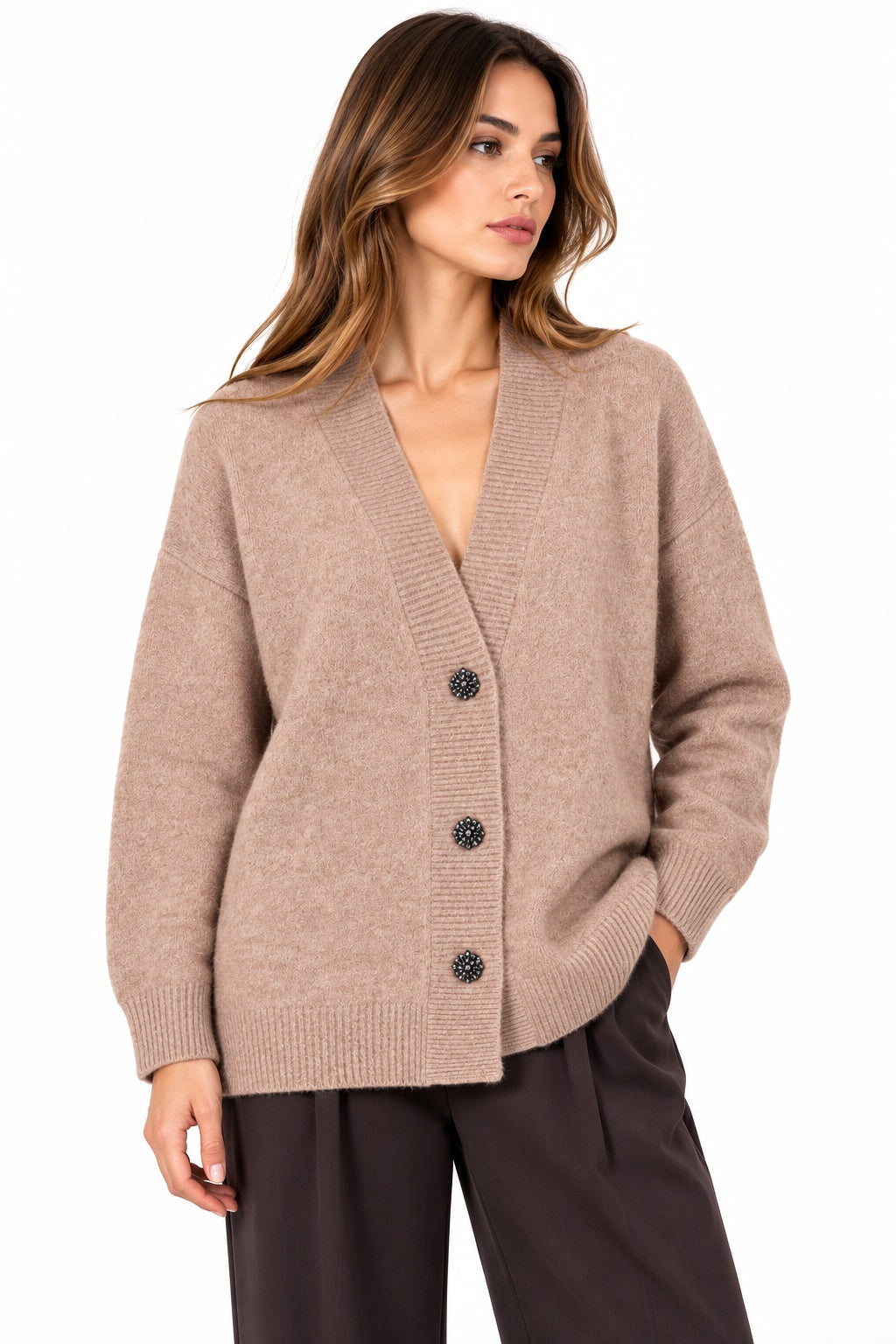 Kaos Cardigan Donna in Lana e Alpaca Camel SI1NT015