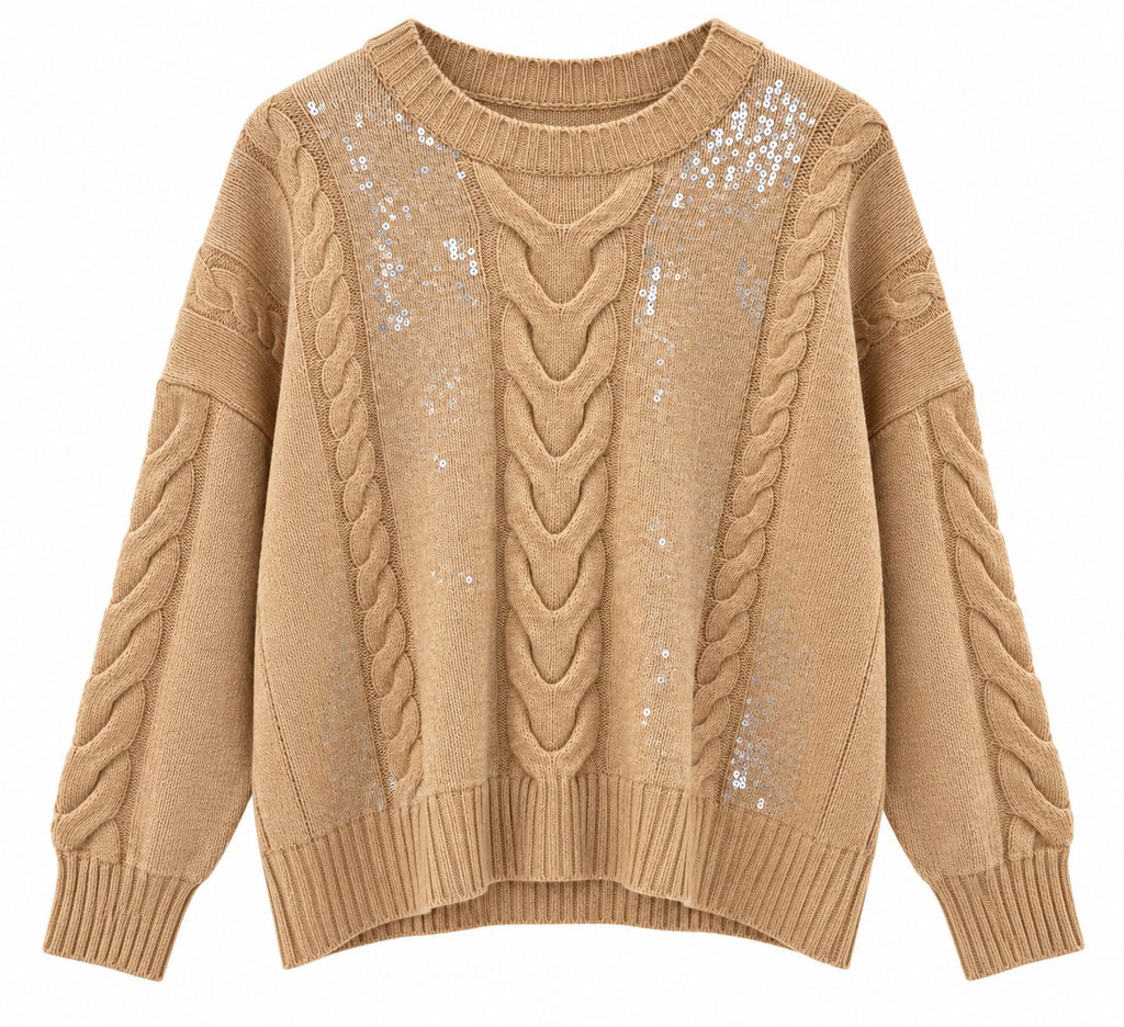 Kaos Maglia Donna Camel con Trecce e Paillettes SI1NT044-Camel