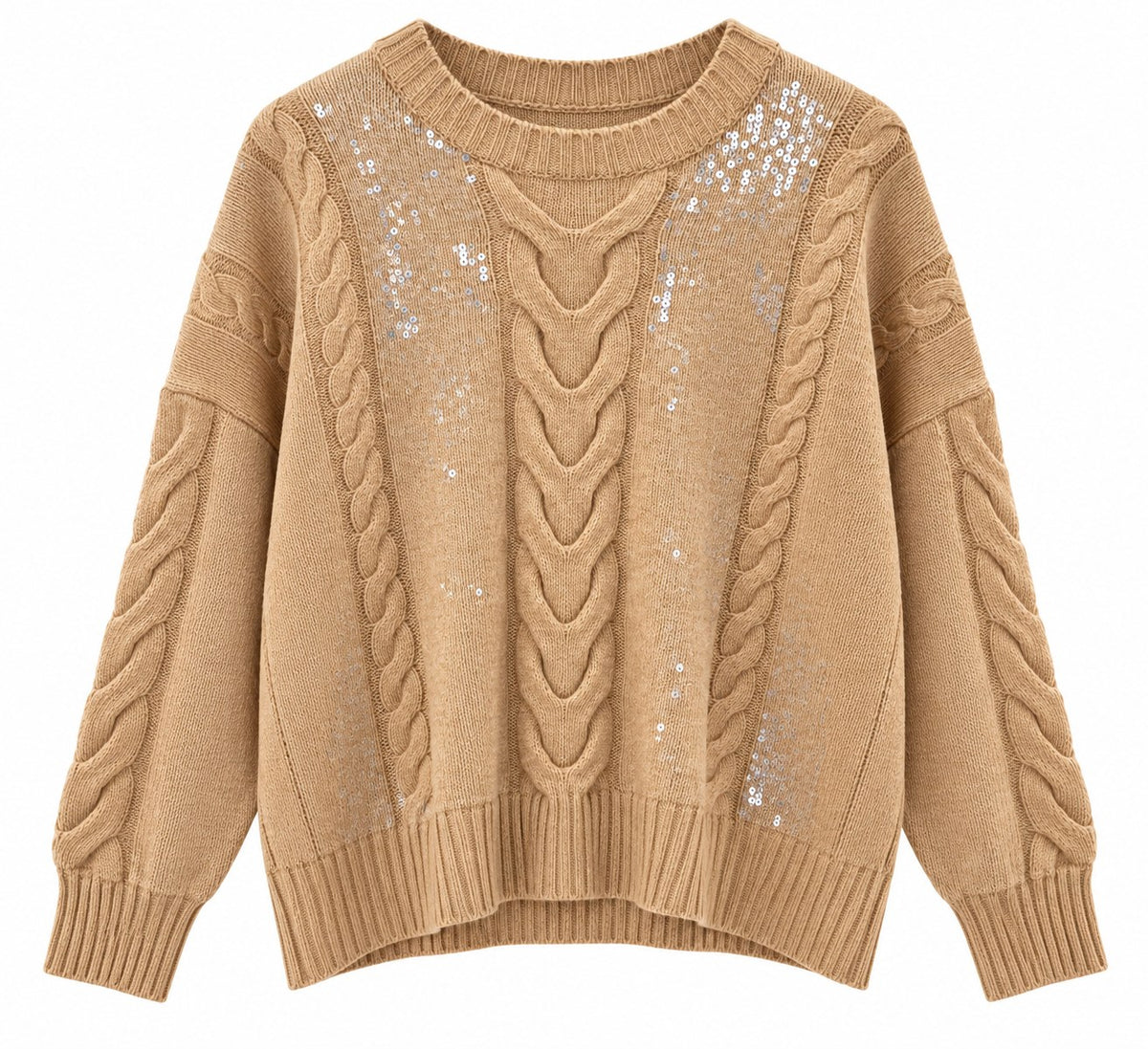 Kaos Maglia Donna Camel con Trecce e Paillettes SI1NT044-Camel