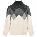 Kaos Maglia Donna Dolcevita Grigio e Panna con Fantasia Geometrica e Paillettes SI1SM008