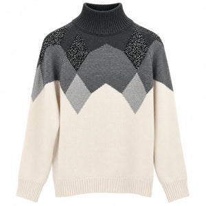 Kaos Maglia Donna Dolcevita Grigio e Panna con Fantasia Geometrica e Paillettes SI1SM008