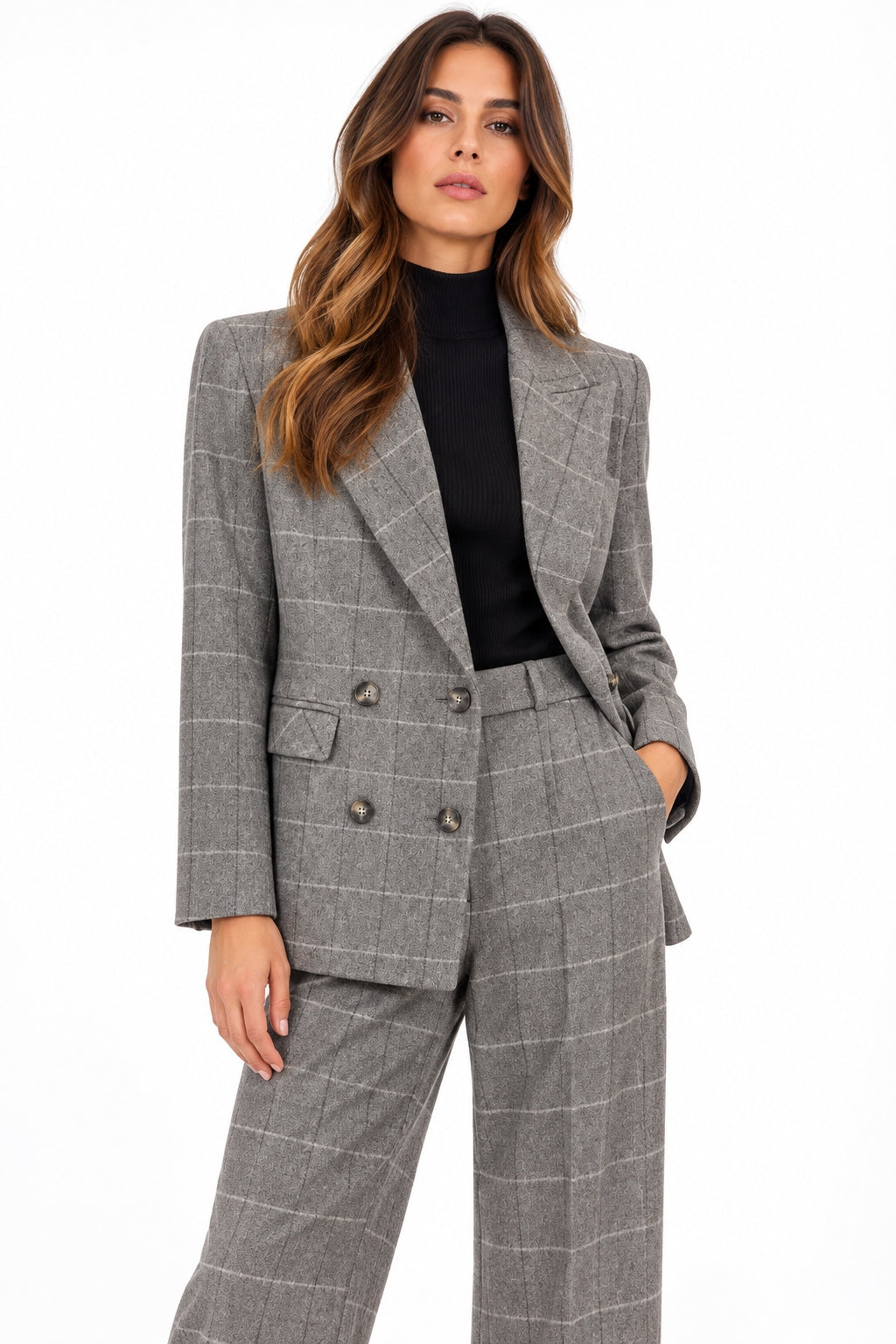 Kaos Giacca Blazer Donna Doppiopetto a Quadri Grigio Medio SI5MR034