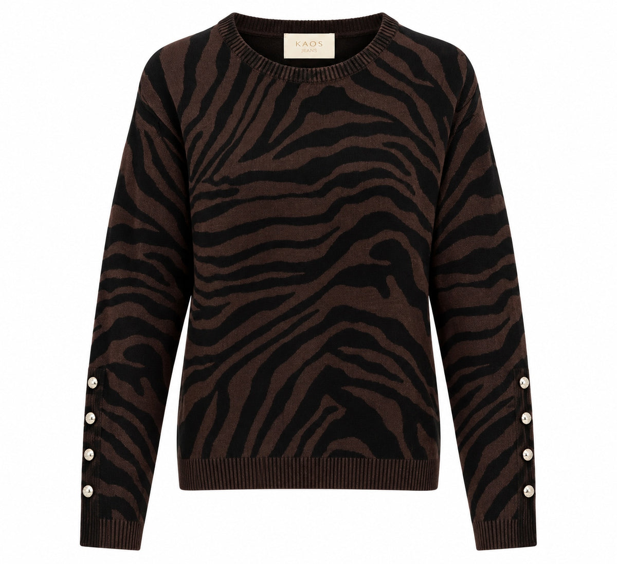 Kaos Maglia Donna Girocollo Animalier Zebrata Moro e Nero con Bottoni Gioiello SIJKT011