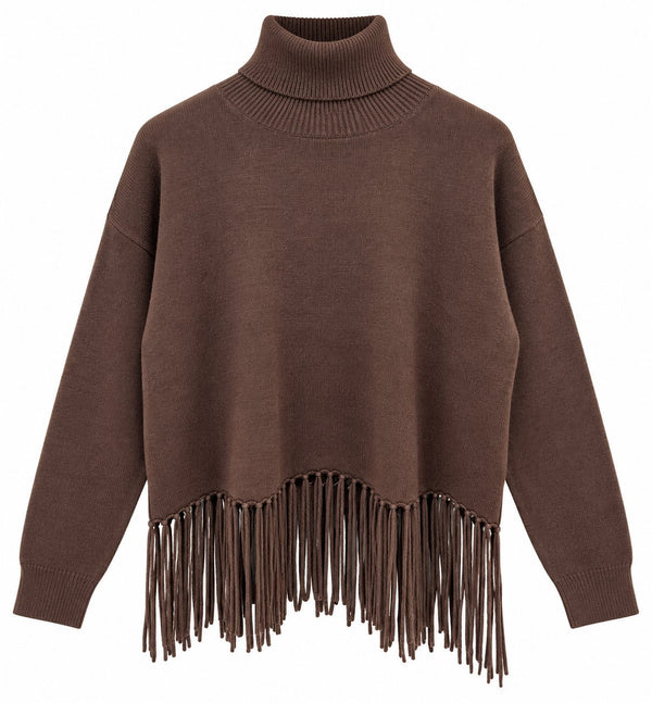 Kaos Maglia Donna con Collo Alto e Frange sul Fondo Moro SIJKT039