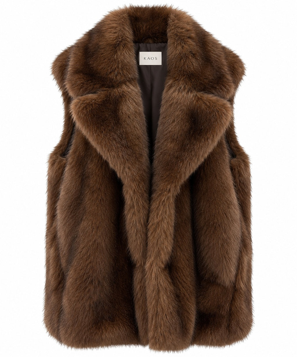 Kaos Gilet Donna in Pelliccia Sintetica con Collo Ampio Caffe SIJLE021