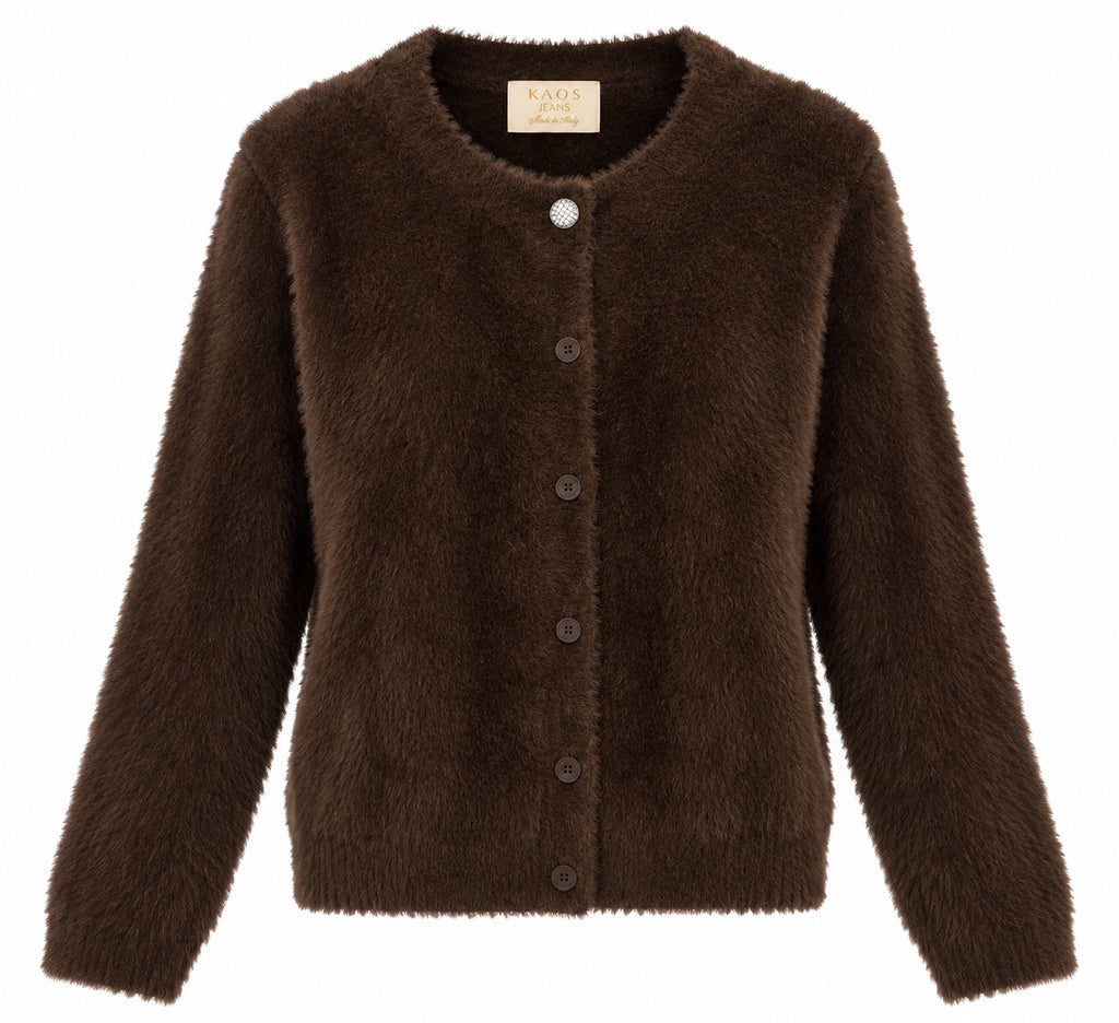 Kaos Coreana Cardigan Donna Morbida Effetto Peluche con Bottoni Moro SIJLT002