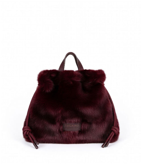 Tucano Nina Fur Beauty Case Pochette Donna in Pelliccia Sintetica Bordeaux BNINABC-FUR-B