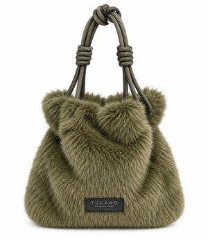Tucano Nina Fur Beauty Case Pochette Donna in Pelliccia Sintetica Verde BNINABC-FUR-V