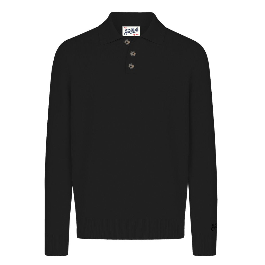 MC2 Saint Barth Polo Uomo Alfie in Lana Merino Nera ALFI005-00068M