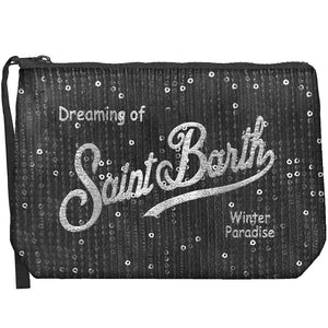 MC2 Saint Barth | Pochette Donna Aline Velvet Paillettes Nera in Velluto con Ricamo | ALI0030-00315M