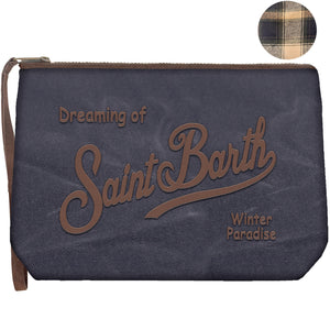 MC2 Saint Barth | Pochette Uomo Aline Wax Blu in Tessuto Cerato con Ricamo | ALI0058-00165M