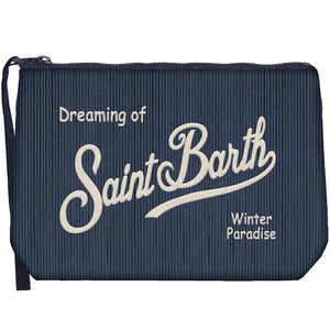 MC2 Saint Barth | Pochette Uomo Aline Corduroy S Blu in Velluto a Coste con Ricamo | ALI0059-00191M