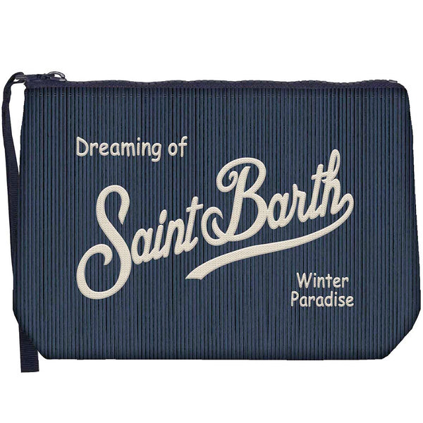 MC2 Saint Barth | Pochette Uomo Aline Corduroy S Blu in Velluto a Coste con Ricamo | ALI0059-00191M